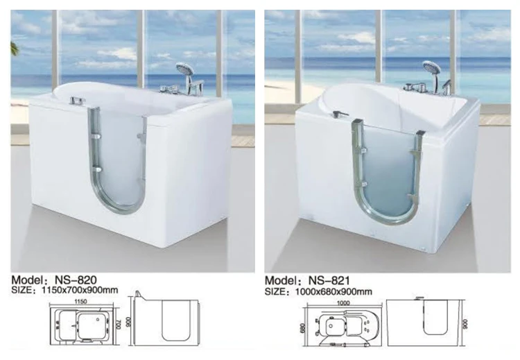 Interior Open Glass Door Walk In Tub Shower Combo For Elderly Acrylic