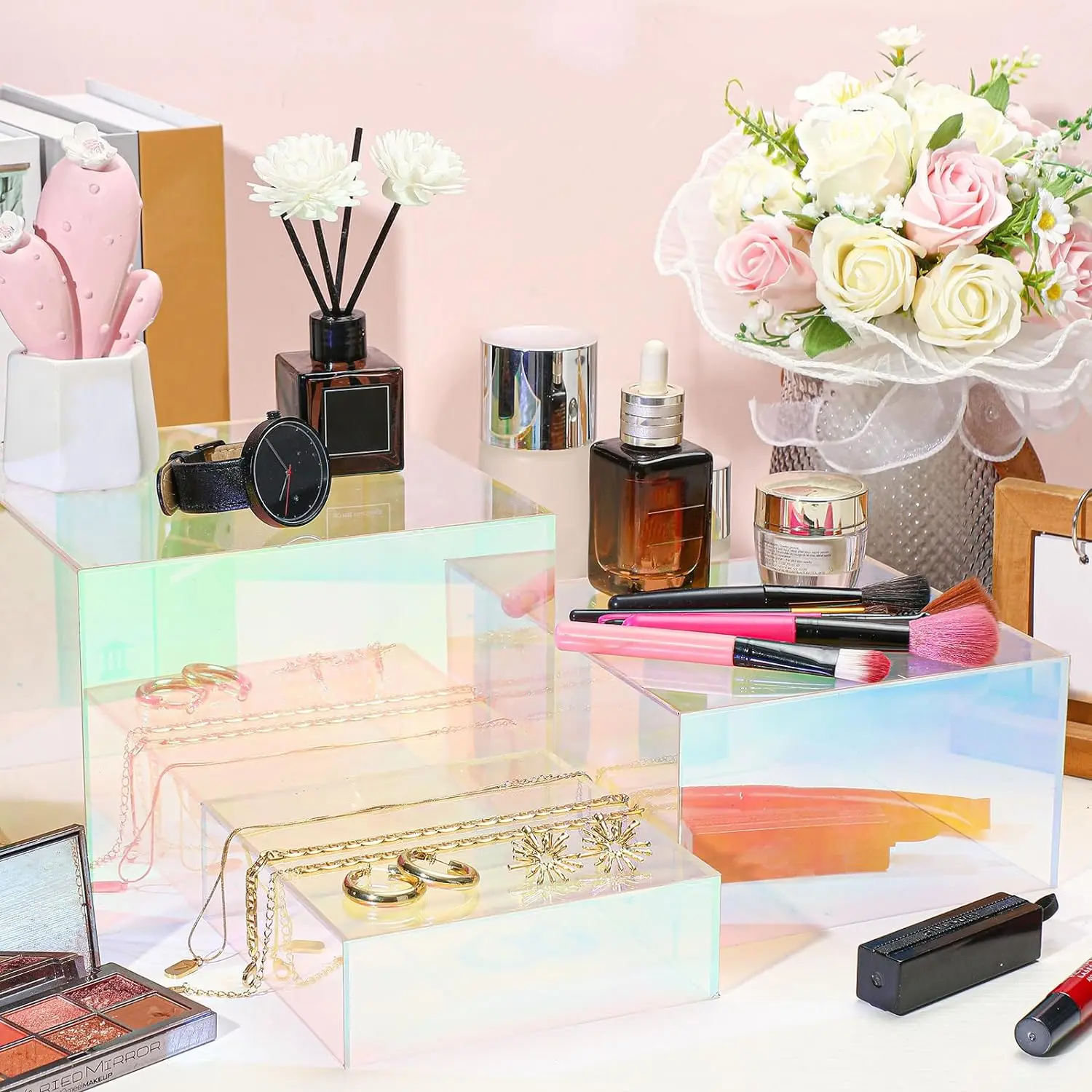 Colorful Cube Display Buffet Nesting Risers Stand Acrylic Rainbow Clear ...