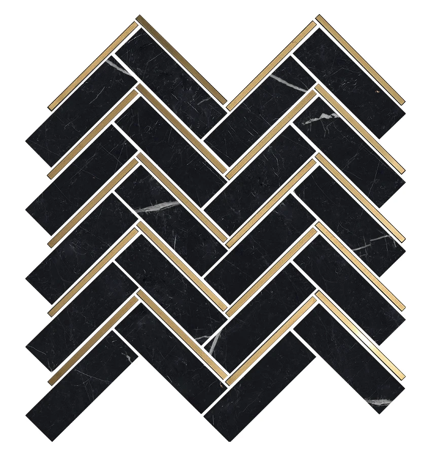 Interior Decorative Black Herringbone Tile Marble Mosaic Splash Back