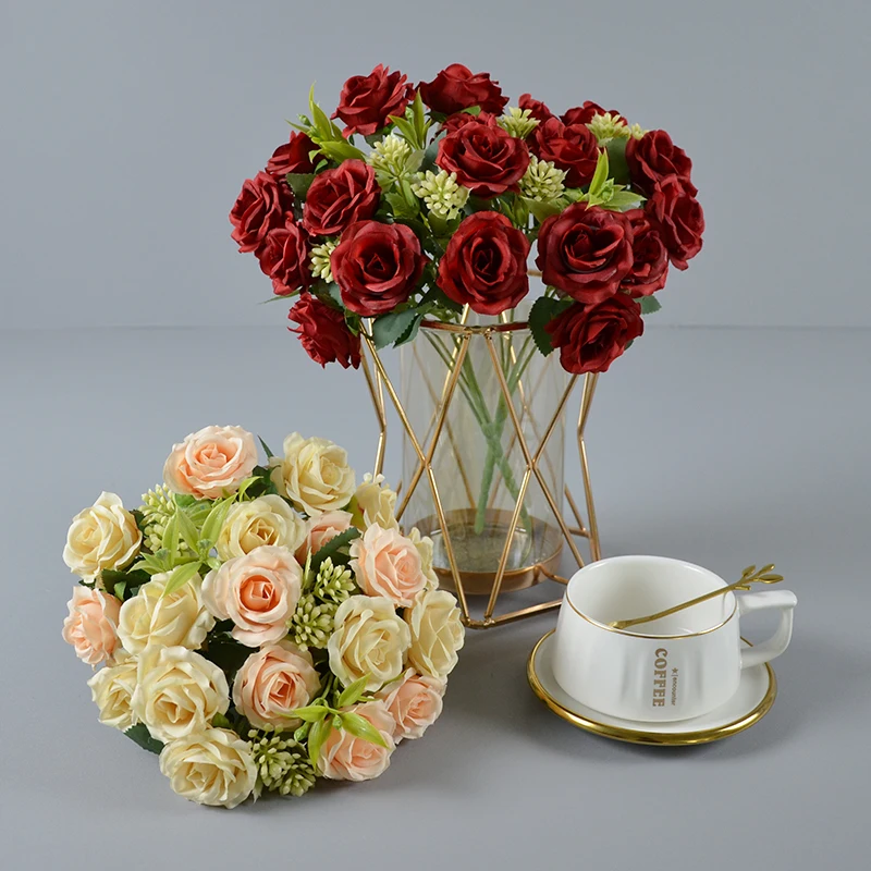 Factory Wholesale Price Artificial Rose Bouquet Silk Rose Wedding Decorative Bouquet Buy Cheap