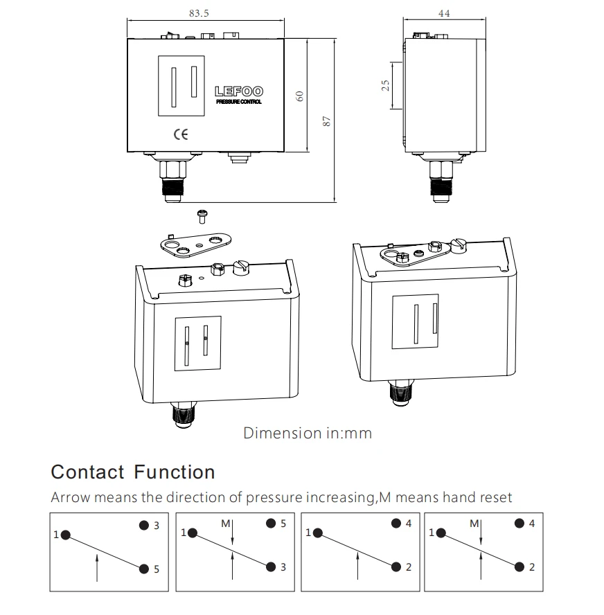 Lefoo Lf55 Adjustable Differential Pressure Switch For Steam Boiler