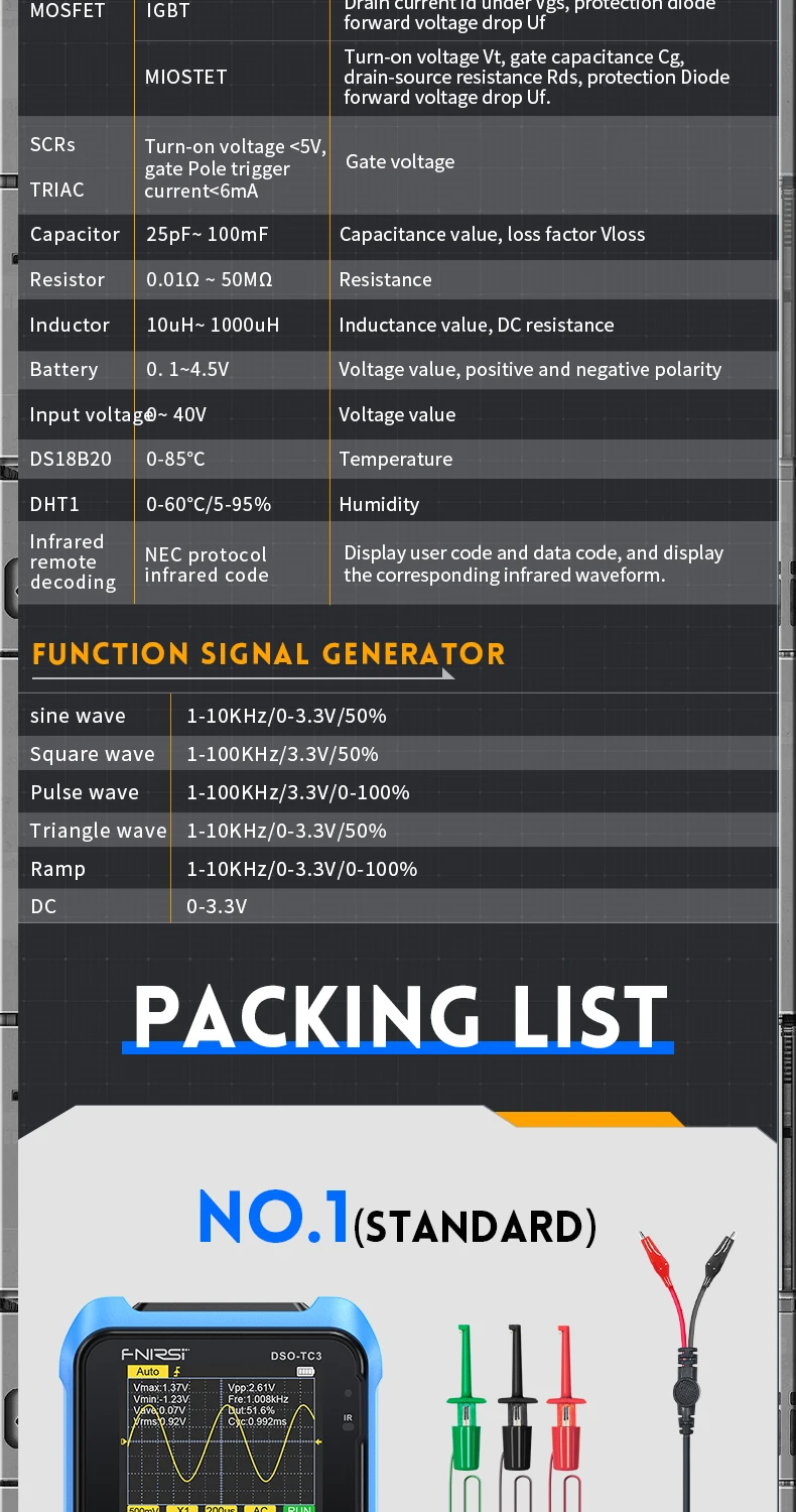 DSO-TC3 Oscilloscope 3 in 1 Transistor Tester Multi-function Multimeter Diode Portable Digital Oscilloscope