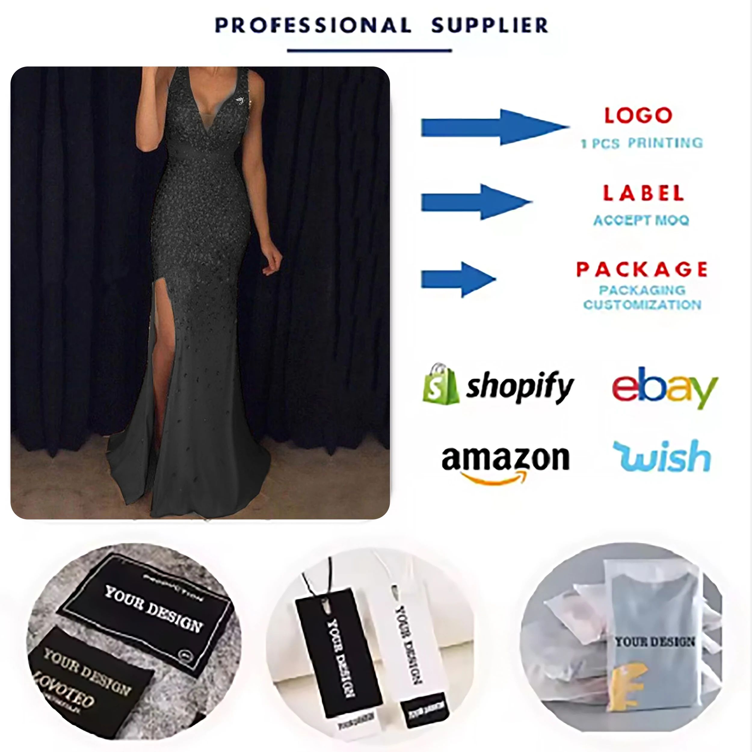 Fast Shipping Wholesale Customized V-Neck Slit Gold Sprinkles Woman Long Open Sexy Boobs Party Night Dress
