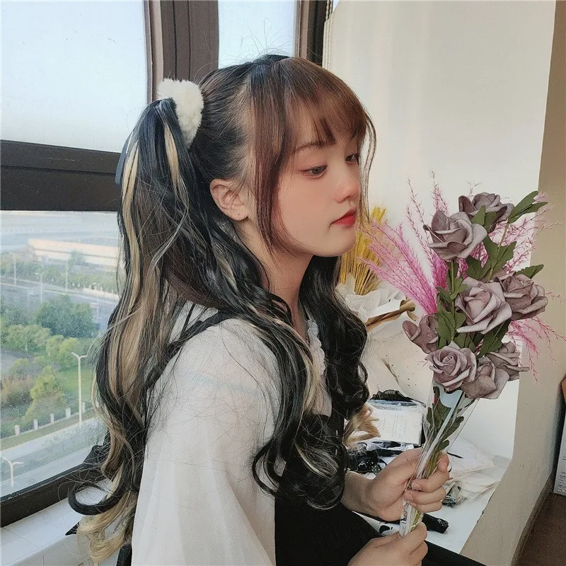 55 Cm Ear Dye Double Ponytail Long Curly Hair Single Piece Hair Piece One Second Longer Lisa Same Color Gradient Pick Dye Wig Buy Hair Piece Ear Dye Double Ponytail Gradient Pick Dye Wig Product on