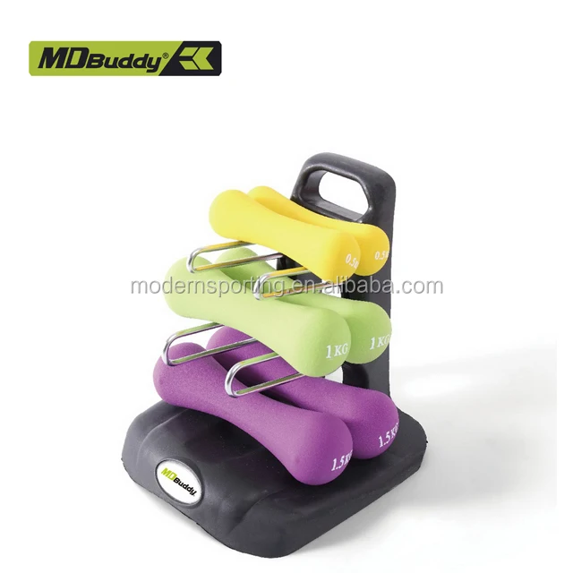 MDBuddy Set of 3 Pairs of Neoprene Dumbbell Set with Stand