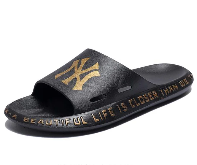Best seller black letter printing fashion beach slides for men summer outdoor slippers