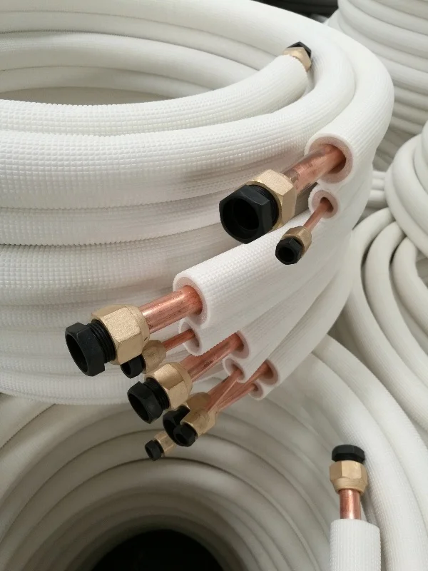 Double Air conditioner Copper Pipes With White PE Insulated Copper Tube manufacture