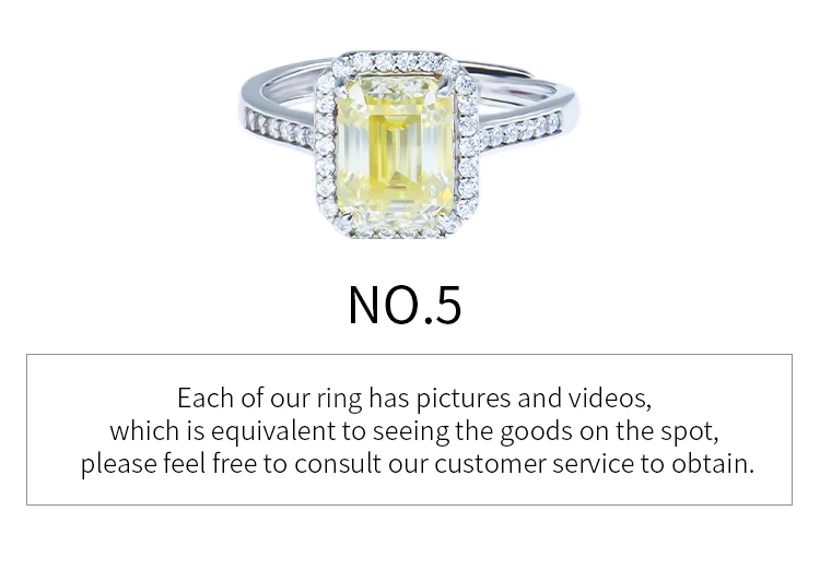 Xingyue Custom High quality 925 sterling silver 2ct yellow color emerald cut lab grown diamond moissanite Adjustable ring