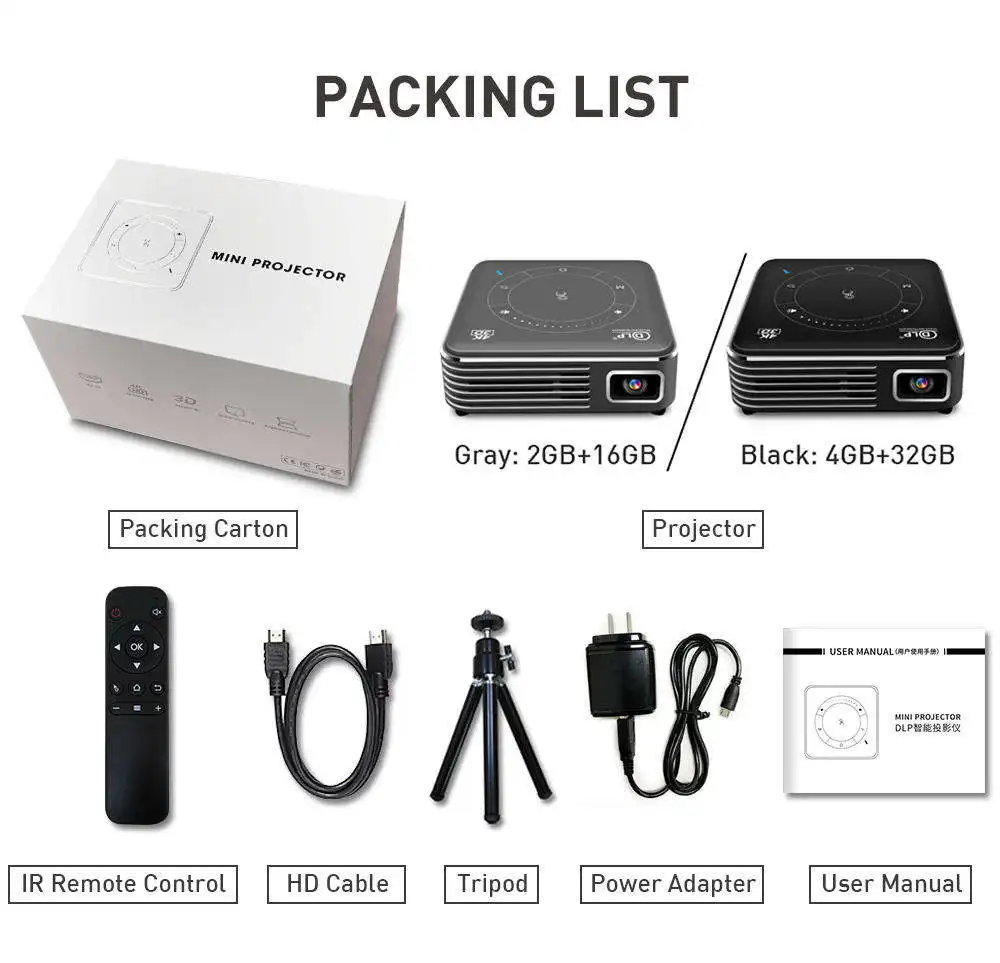 P11 Portable 4K DLP Mini Projector - 4GB RAM, 32GB Storage