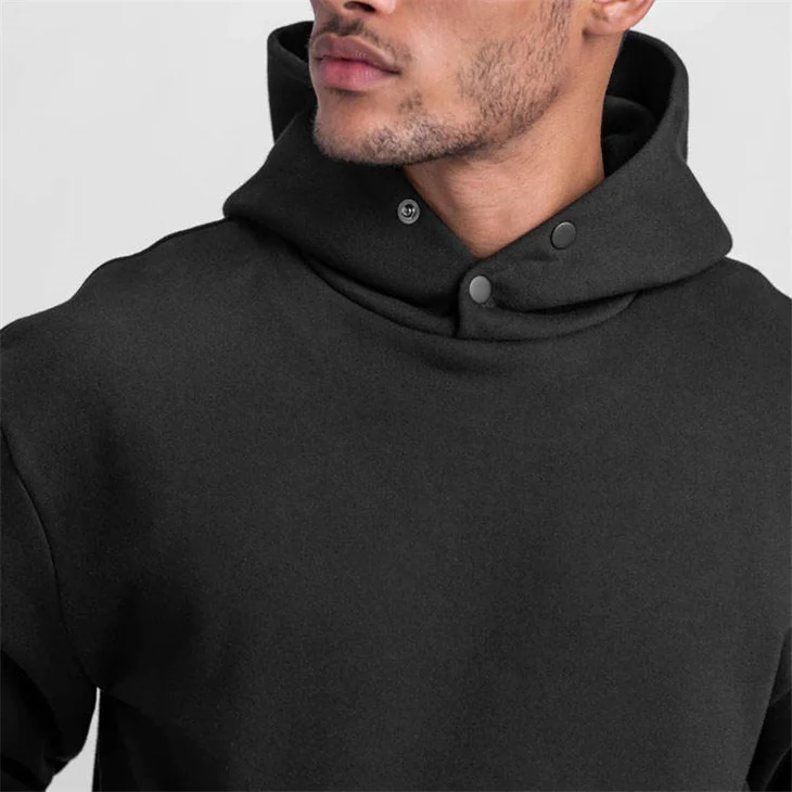 High Quality Customized Logo Breathable Soft Button Hood Pullover Men Training Hoodies With Pocket