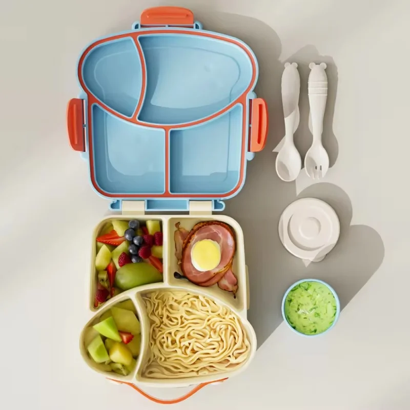 Portable 4 Compartment Tray School Lunchbox Cute Cartoon Design Microwave & Dishwasher Safe BPA Free