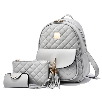 3pcs women pu leather backpack Tlence 3 PCS Girls Fashion Mini Purse, Cute Bowknot Shoulder Bag, Small Zipper Bookbag with Pendant, Casual Travel Daypacks for Ladies, Grey : Clothing, Shoes & Jewelry 3Pcs/Set Women Backpack Set pu