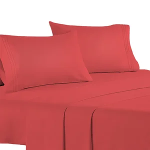 Light Red Customizable Bedsheets Deep Pockets Embroidery Sheet Set Bedding 3pcs