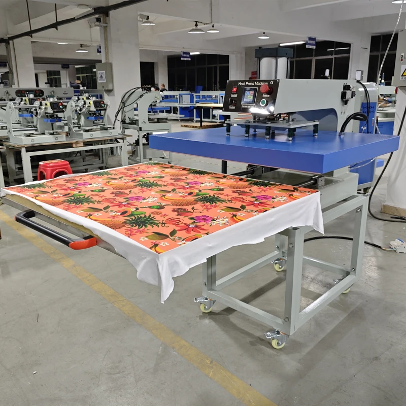 Single Station Pneumatic Heat Press Machine for T-shirt Garments Large Format 100X120 80X100 60X80 50x70 38X38cm New Condition
