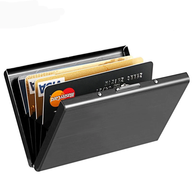 Slim RFID Blocking Stainless Steel Brush Credit Card Holder Wallet for Mens