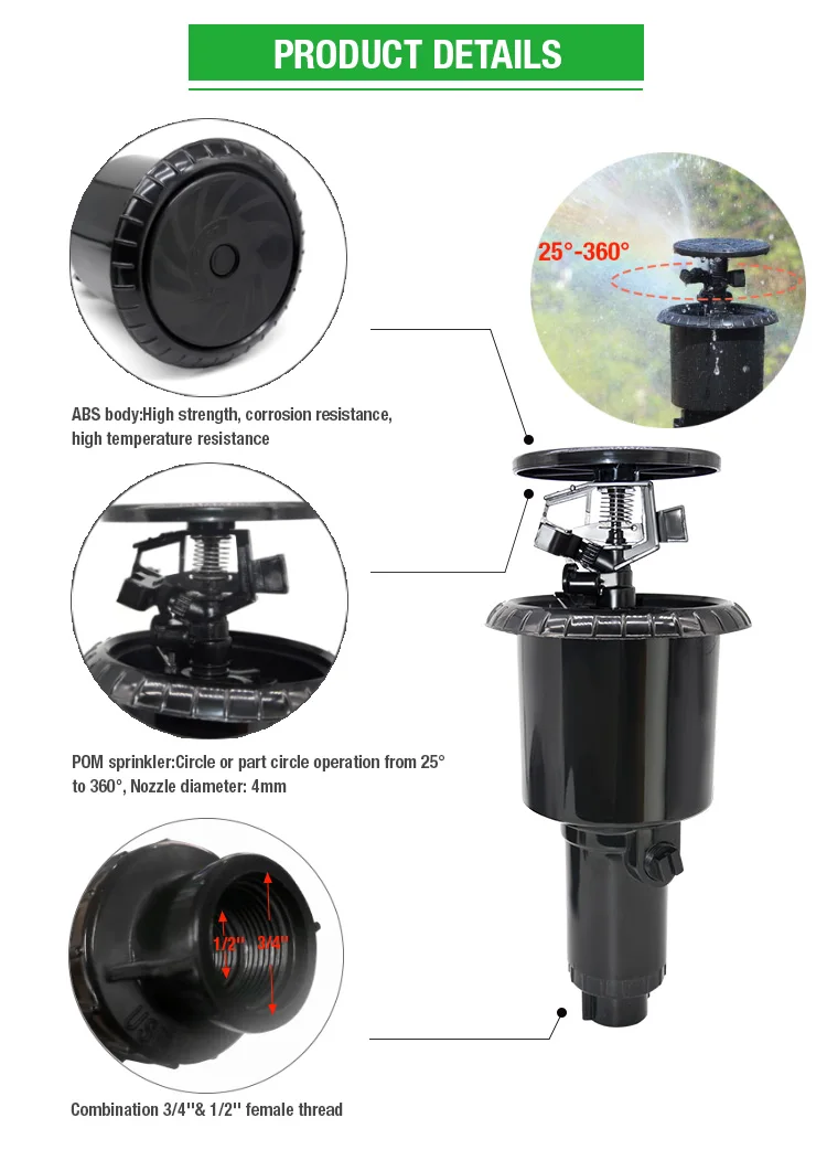 Impulse Popup Sprinkler 360 Oscillating 1/2" 3/4" Female Thread Lawn