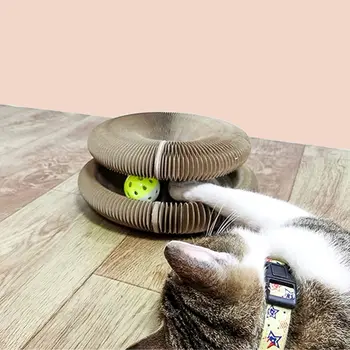 Hot Selling Foldable Pet Interactive Cat Scratching Toy Magic Organ Cat Scratcher Cardboard With Bell