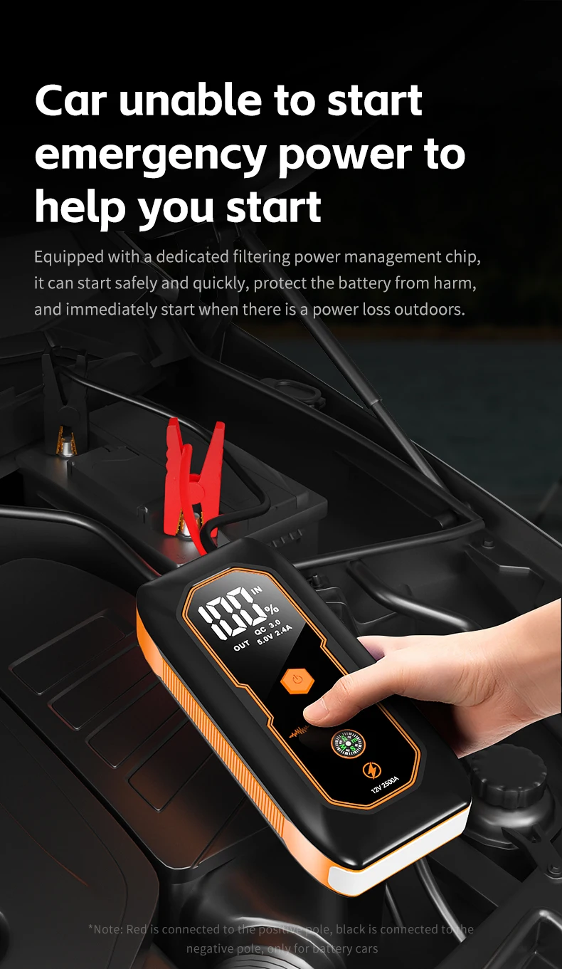 1pc Portable Car Battery Jump Starter,12v 600a Car Emergency Starting Power Supply Device For