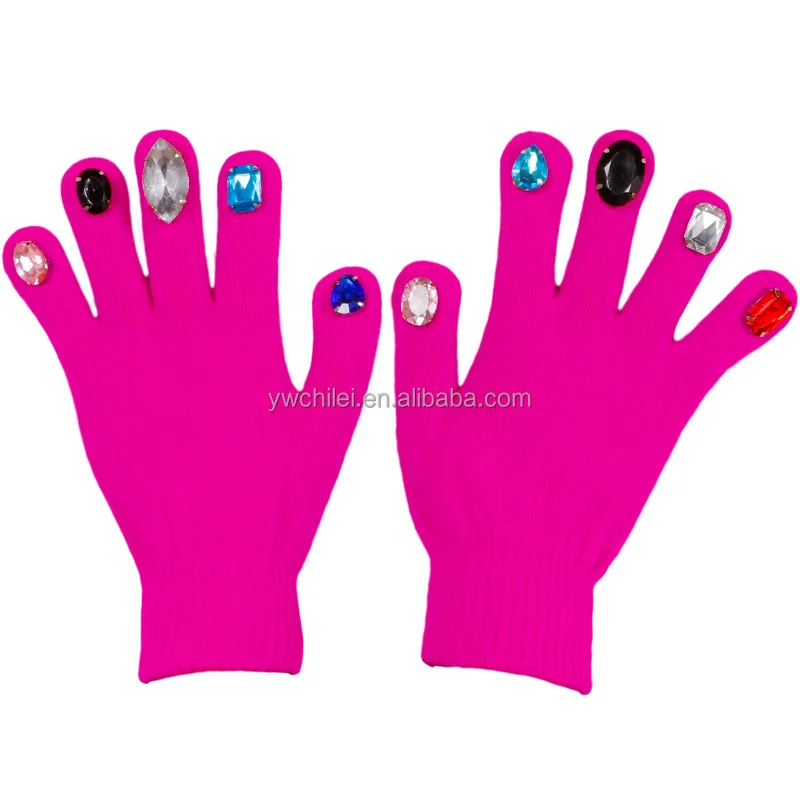 Утолщенные теплые волшебные перчатки с инкрустацией стразами