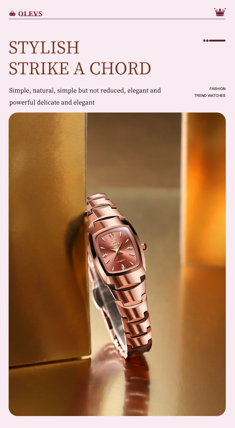 OLEVS 7006 Japan Quartz Movement Water Resistant 3ATM Women Watch Square Shape Dial Gold Tungsten Steel Bracelet Ladies Watches
