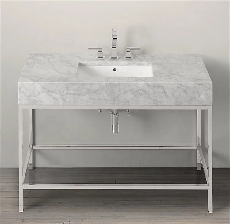 Bathroom Sink Console With Shelf Vanity Basin Metal Table Legs Marble Quartz Stone Countertop Bathroom Vanity Top