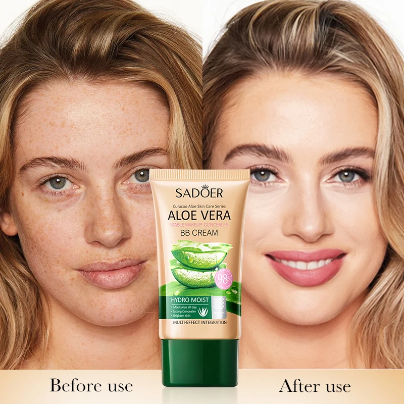 OEM SADOER Organic Aloe Vera Bb Cream Full Coverage Long Lasting Whitening  Concealer Beauty Makeup Liquid Foundation Bb Cream
