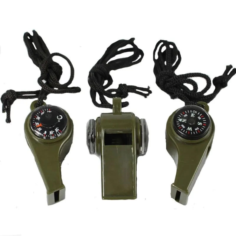 Multifunctional 3 in1 Emergency Survival Gear Whistle Compass Thermometer 