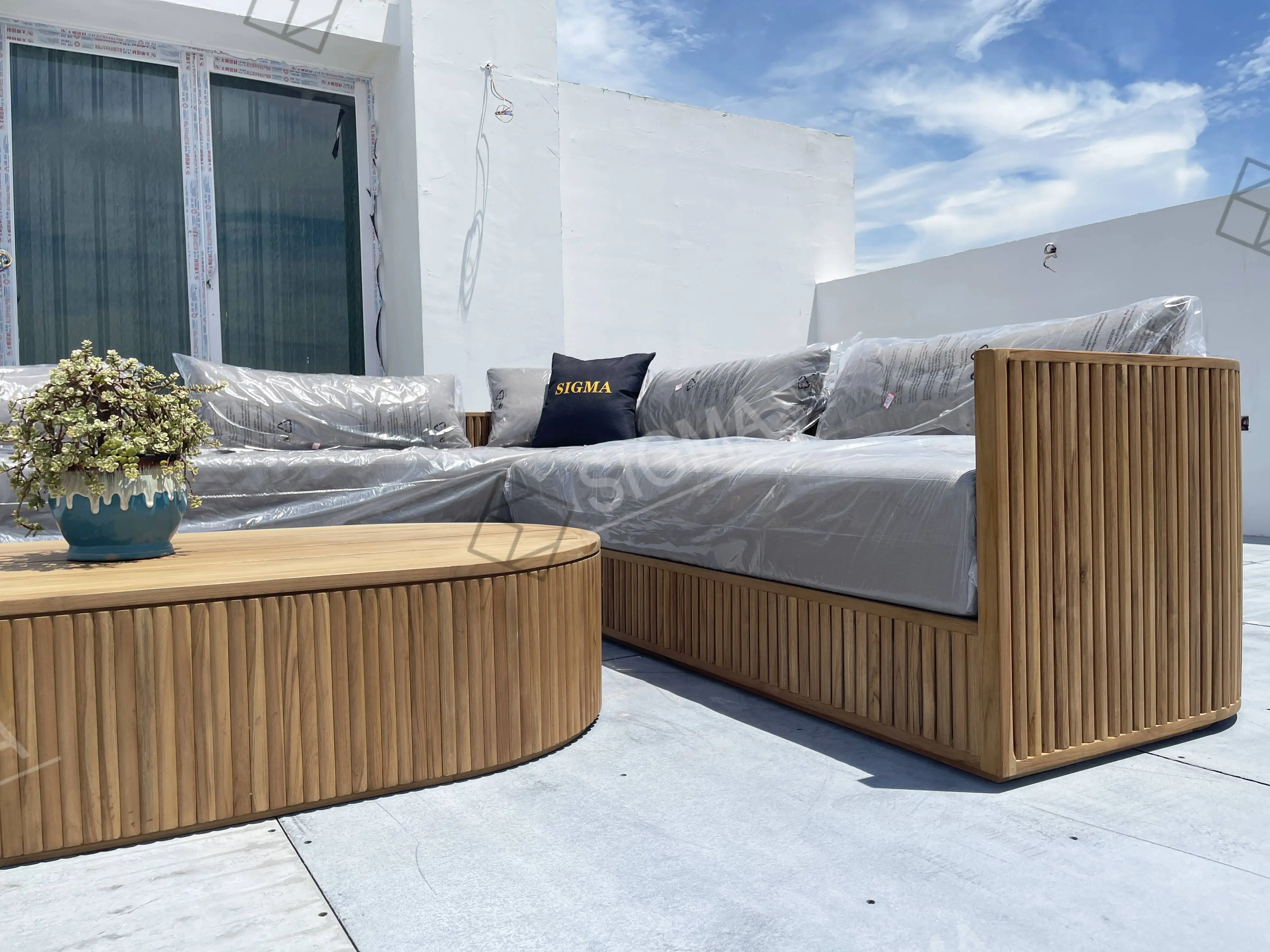 Sigma Outdoor furniture set garden sofa set furniture sectional sofa teak wood lounge chair wood coffee table outdoor seating