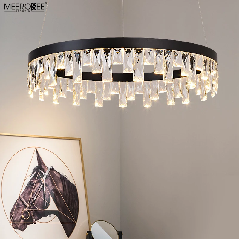 MEEROSEE Modern Home Pendant Light Crystal Ring Suspension Light Round LED Pendant Light MD86762