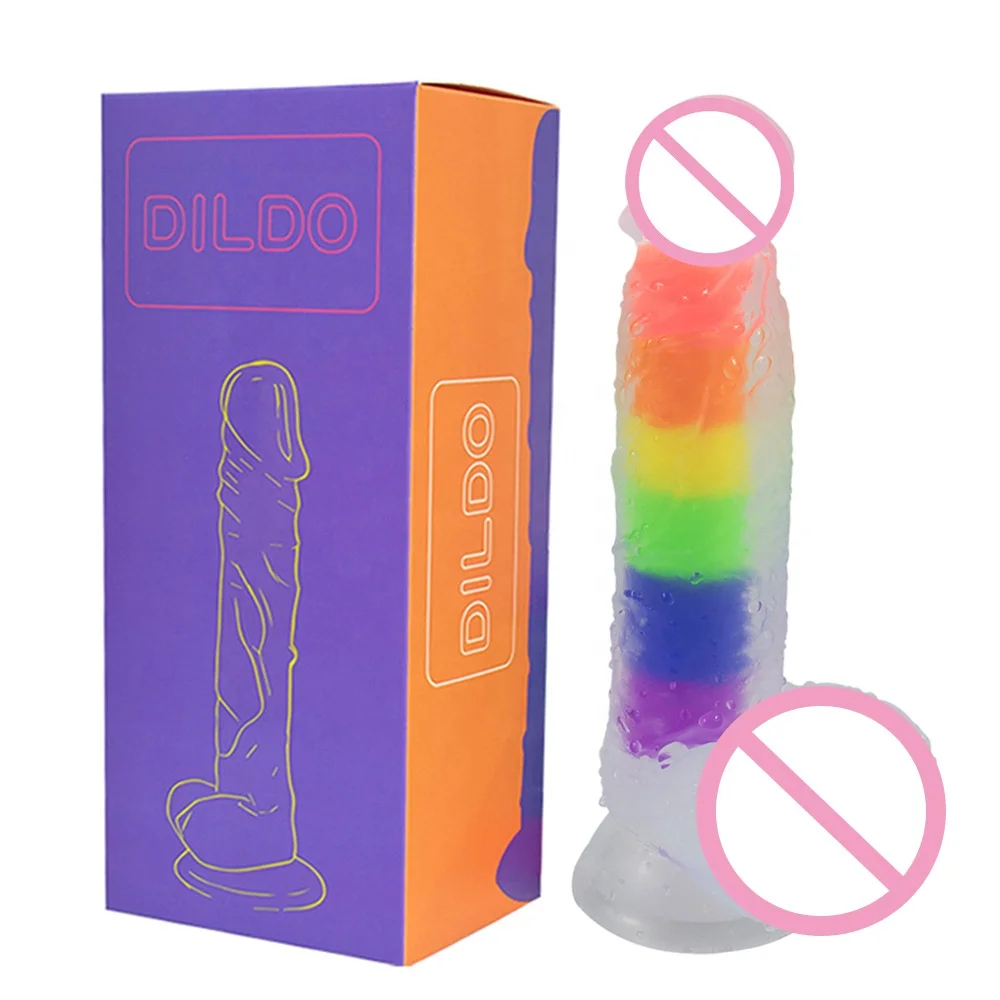 Free Custom Box Factory Outlet Color Transparent Jelly Crystal Rainbow Liquid Silicone Simulation Dildo Sex Toys