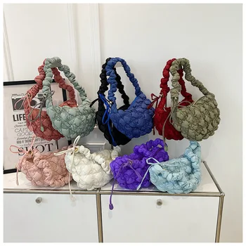 Ladies Woman Pouch Quilted Purse Dumpling Shape Pleated Cloud Bag New Arrival Custom Soft Puffy Underarm Shoulder Bags