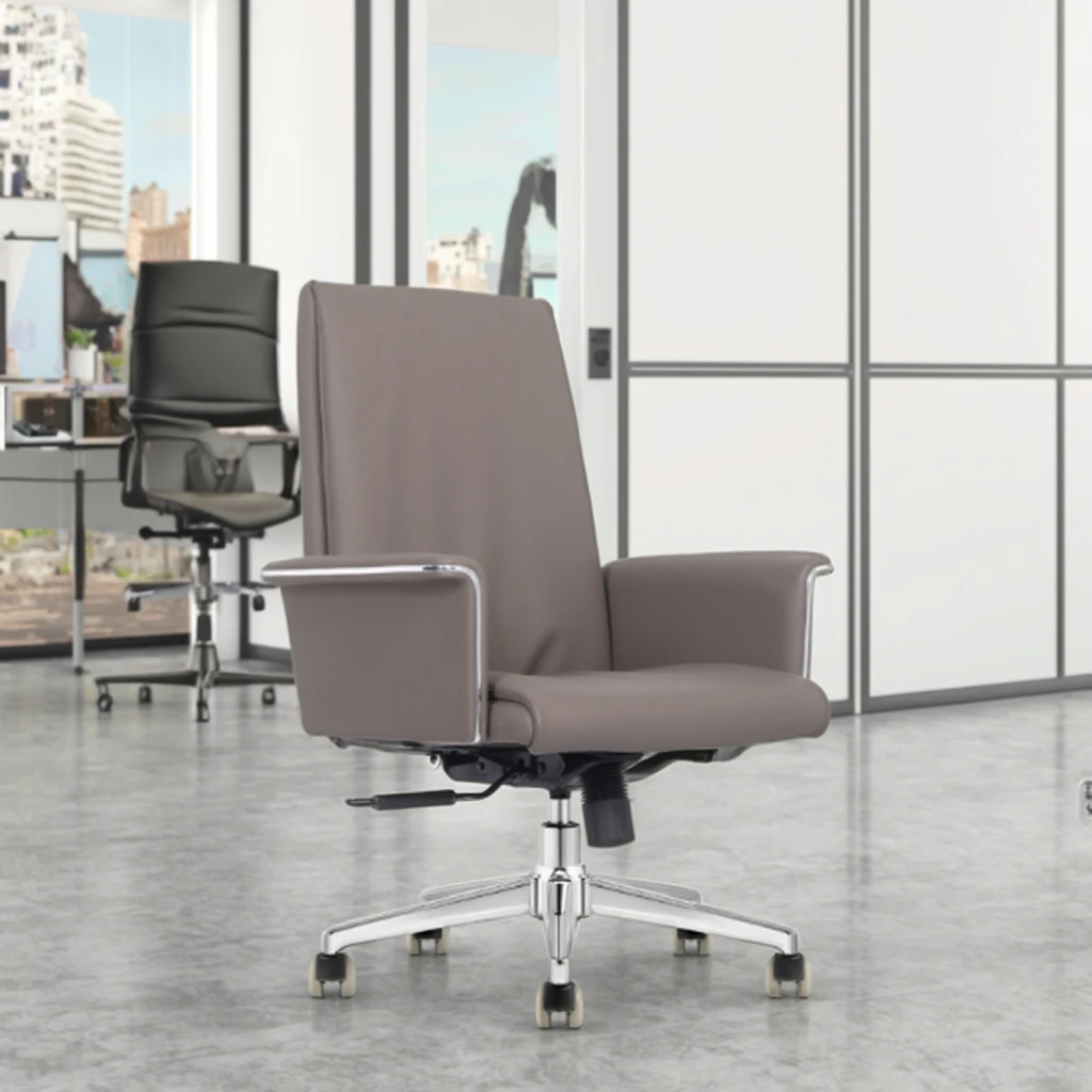 Leather Executive Office Guest Chair Double Layer Armrest Adjustable Lift Height High Density Foam Modern Minimalist Design 6