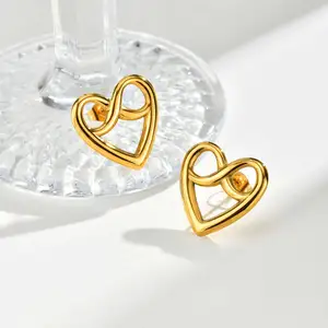 Fancy Romantic Style Stud Earrings Statement Stainless Steel Hollow Love Heart Earring for Women's Party Outfit or Gift