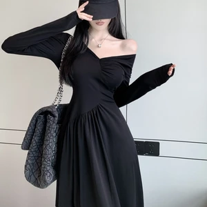 Women's Casual Long-Sleeve V-Neck Knit Dress - Soft Skin-Friendly, Versatile for Spring & Autumn Daily Wear