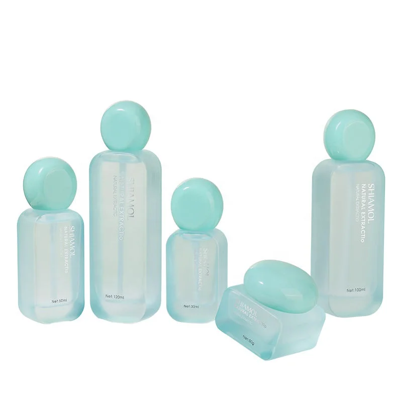 New Design 30ml 50ml 100ml 120ml Custom Cosmetics Skincare Packaging Set 30g 50g Green Glass Face Cream Container with Lids