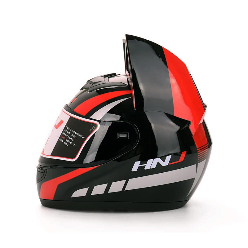 Black & Red HNJ Motorcycle Helmet with Cat Ears