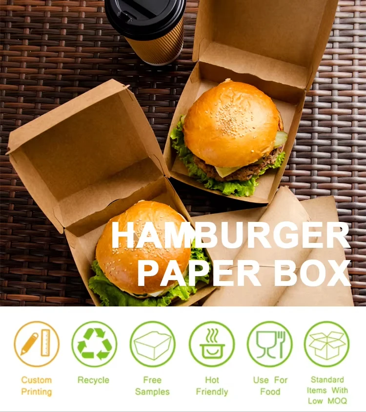 Custom Branded Takeaway Hamburger Burger Box Fast Food Packaging ...