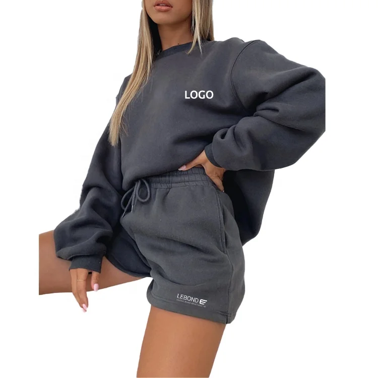 High Quality New Style Custom Logo OEM Solid Color Oversized Ladies Hoodies Women Sweatshirt Shorts