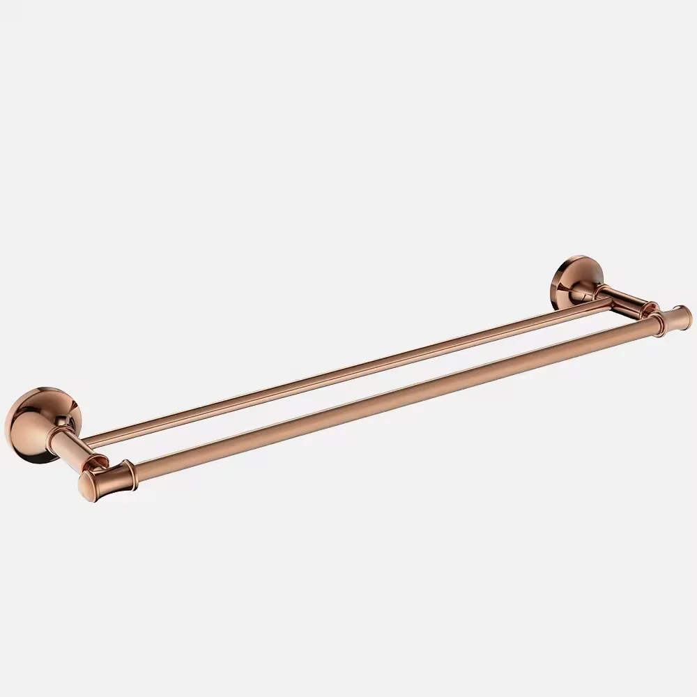 Wholesale Price High Quality Hot Sale Rose Gold Finish Brass Bathroom Accessory Wall Mounted Double Bath Towel Rail