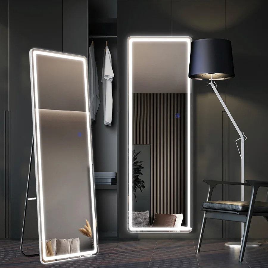 product custom low moq high quality standing large size floor body touch switch mirror for bedroom full length mirror with led-2