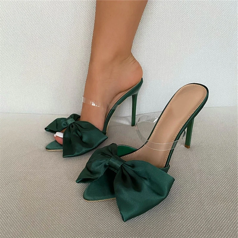 Женские шлепанцы Eilyken с бантом-бабочкой мюли на каблуке сандалии острым носком ремешках сланцы для вечеринки женская обувь