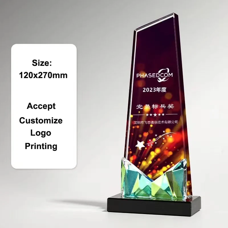 Hot Sale Custom Crystal Glass Trophy Factory New Style Honor Souvenirs Color Printing Award Figurine Love Theme Gift supplier