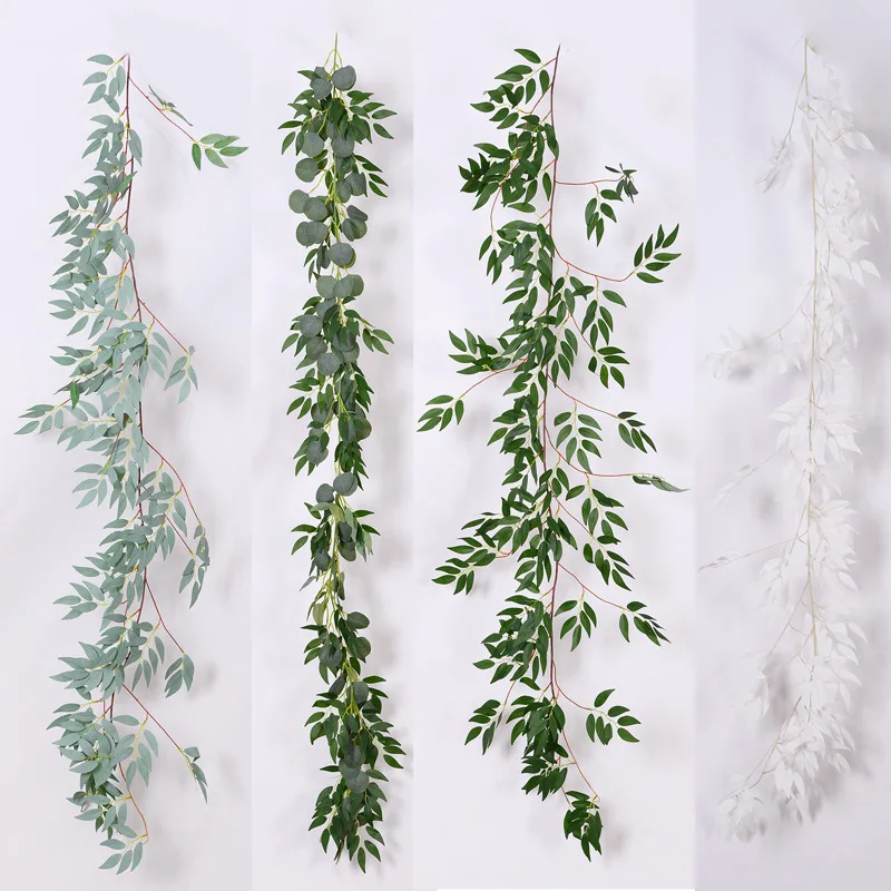 Green Eucalyptus Leaves Garland Wisteria Artificial Flowers Rattan Fake ...