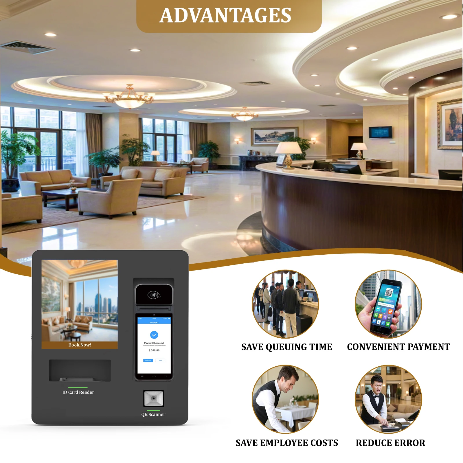 Wall-Mounted 12 Inch Touch Screen Self Check-in Kiosk OEM Hotel Reception Ticket Vending Machine