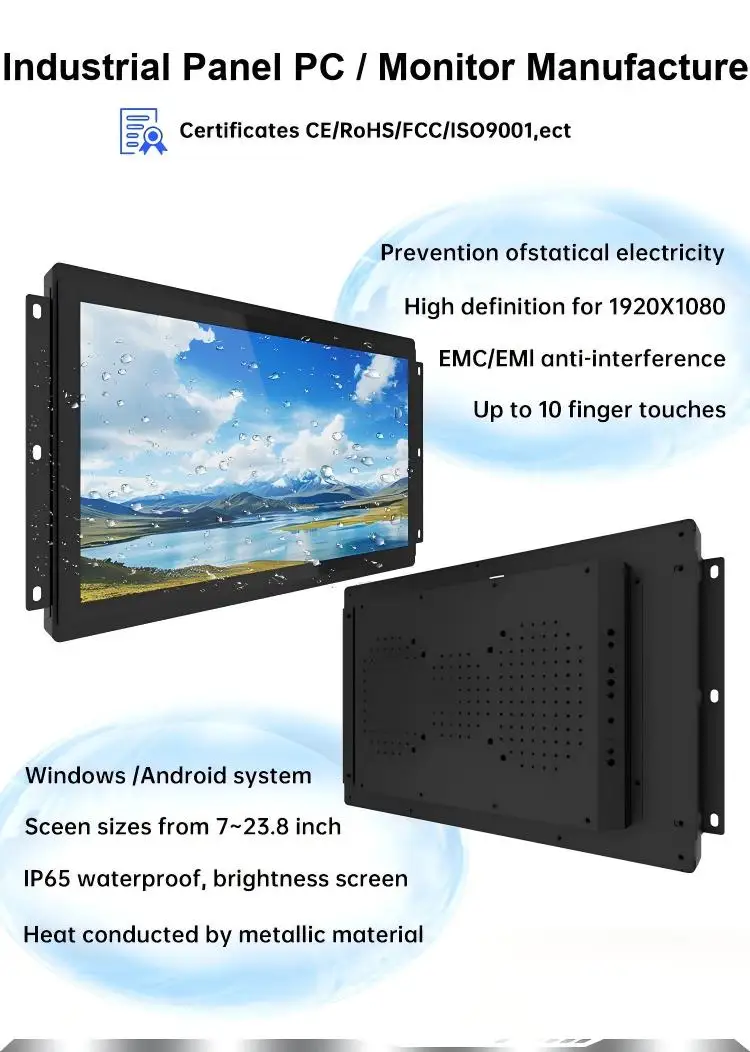 Industrial Open Frame 11.6inch Touch Screen Monitor VESA Wall Mount IP65 Waterproof Stock Compatible Wind Linux/Android Panel PC