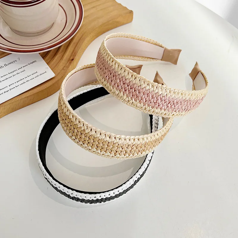 New Hot Selling Flat Headband Handmade Braided Hairbands Raffia Headband Wide Buy Raffia