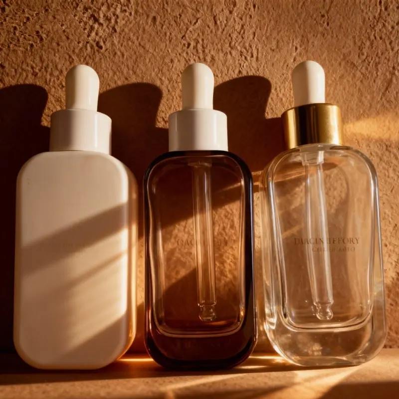 Empty Luxury Glass 30ml 50ml Clear Amber Gold Cosmetic Dropper Bottle