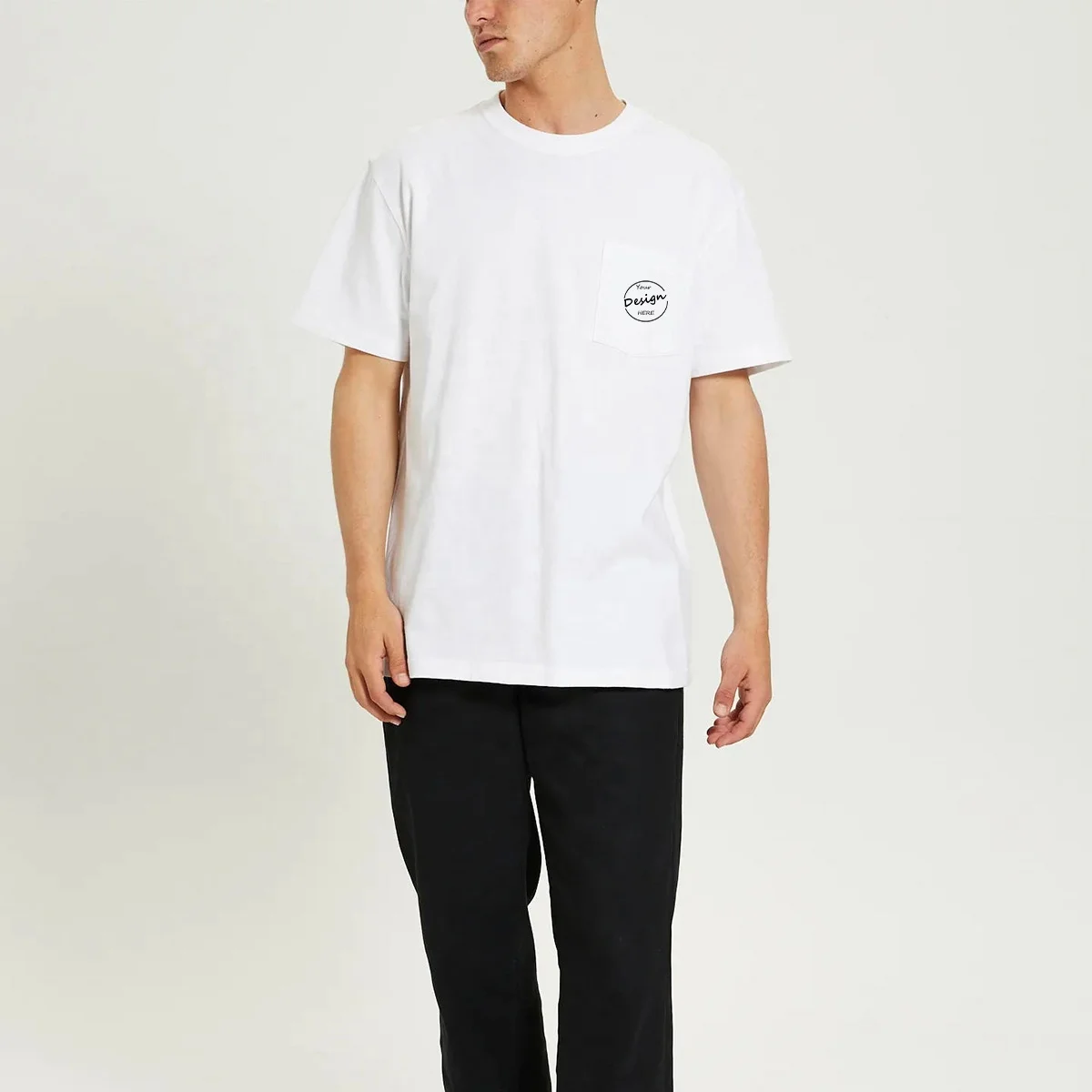 Wholesale 250Gsm Heavy Weight T Shirt Neck Label 100 Cotton T Shirts Heavy Weight Pocket T Shirt White T-Shirts