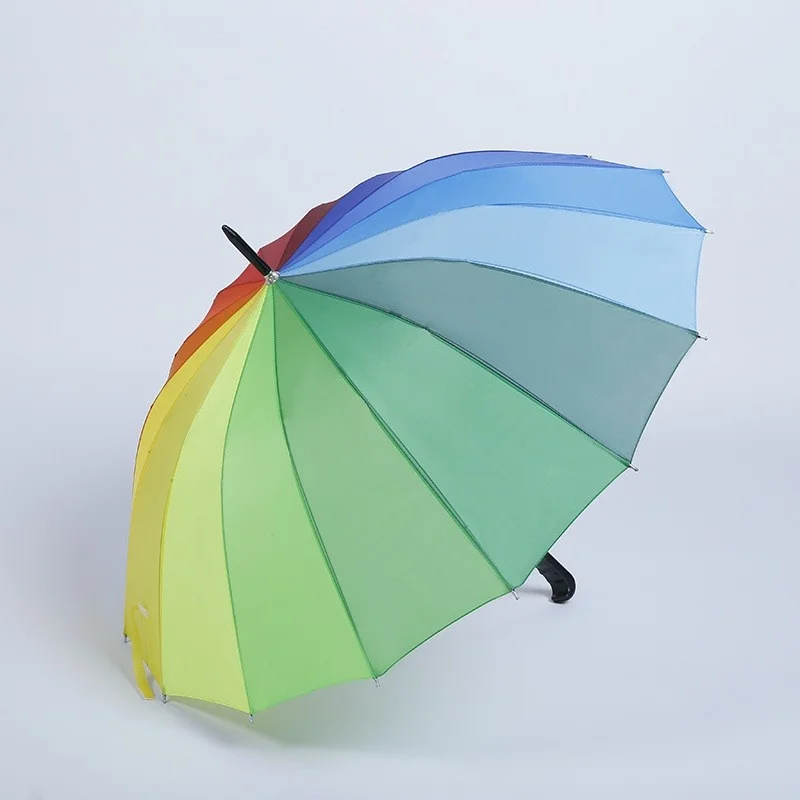 Wholesale 16K Rainbow 16-rib Semi-automatic Long-handled Alloy Advertising Umbrella with Custom logo Large Gift preview 2