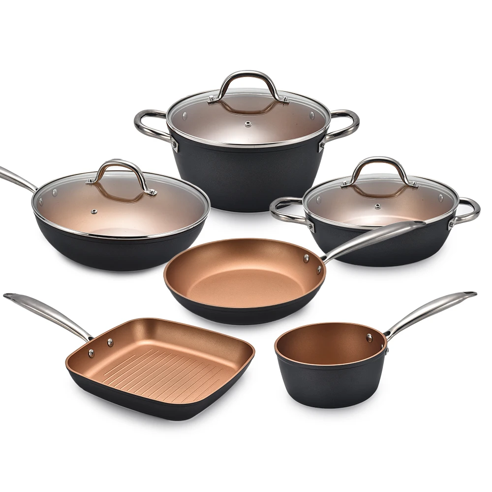 Smartpan Odm 9pcs Kitchen Marble Cooking Pot Ware Copper Pan Cookware ...